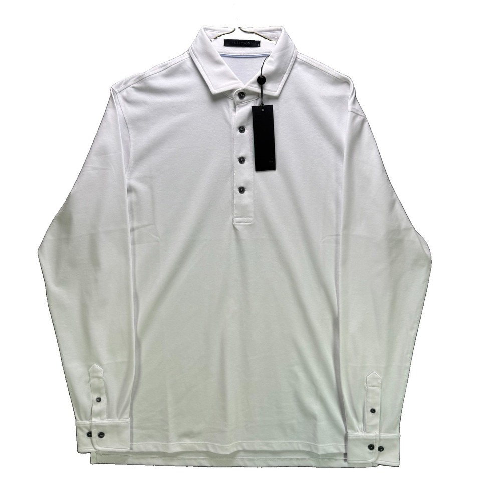 Greyson Polo Shirt Mens Large White Omaha Long Sleeve Preppy Breathable Golf NWT